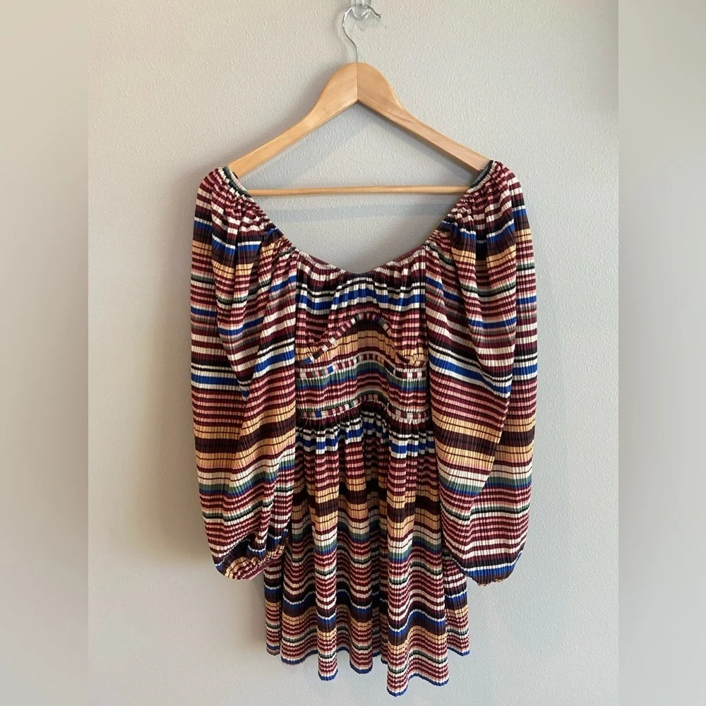 ZARA Like New Striped Midi Long Sleeve Dress Medium Faux Corset Style Mu…‎